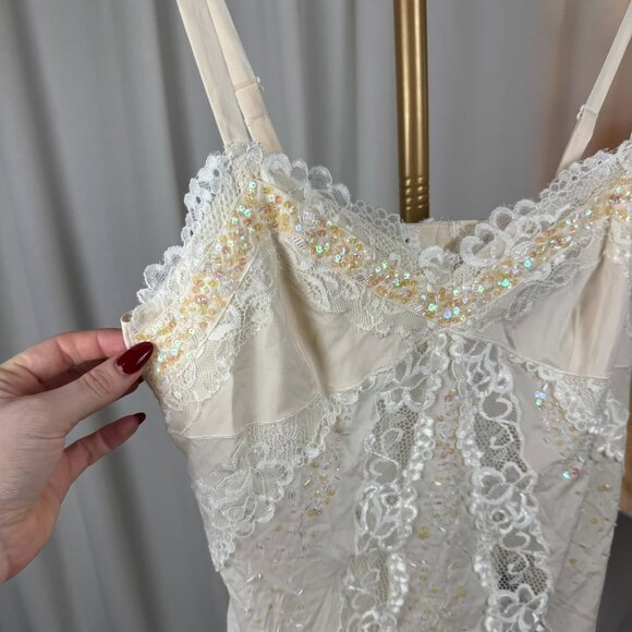 Vintage Y2K Debbie Shuchat Silk Lace Beaded Camisole sz 8 - Picture 5 of 10